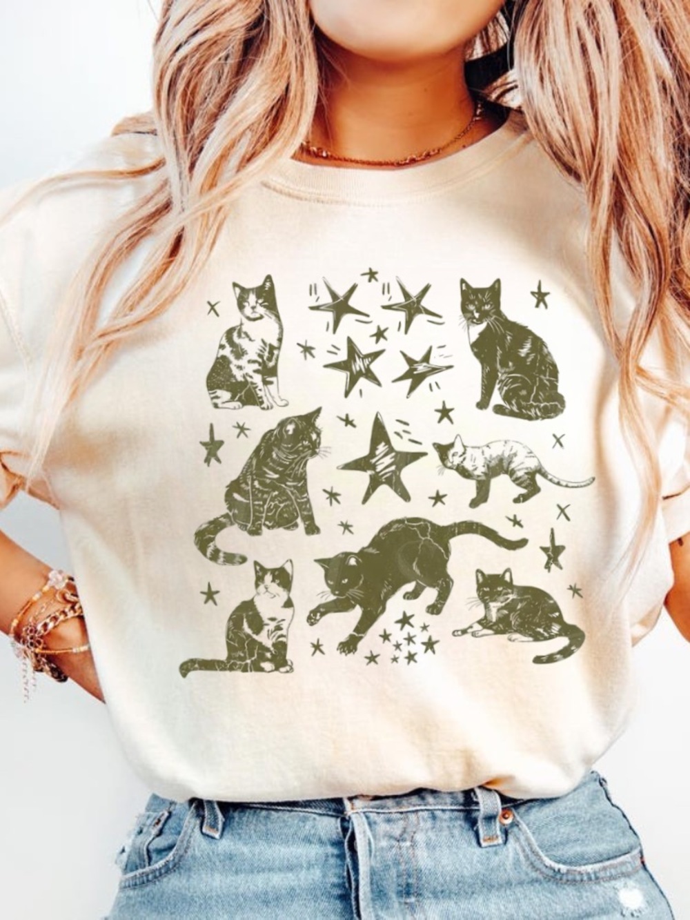 Cat Star Retro Feline Astrology Boho Pet Mom Comfort Colors Tee